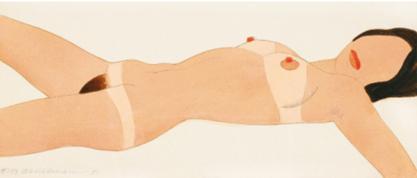 Open Ended Nude #103 pencil and thinned Liquitex on Bristol board by artist Tom Wesselmann